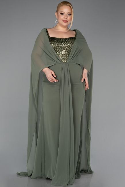 Long Olive Drab Chiffon Plus Size Evening Dress ABU6071