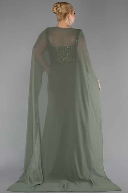 Long Olive Drab Chiffon Plus Size Evening Dress ABU6071