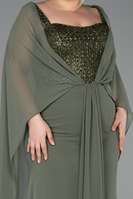 Long Olive Drab Chiffon Plus Size Evening Dress ABU6071
