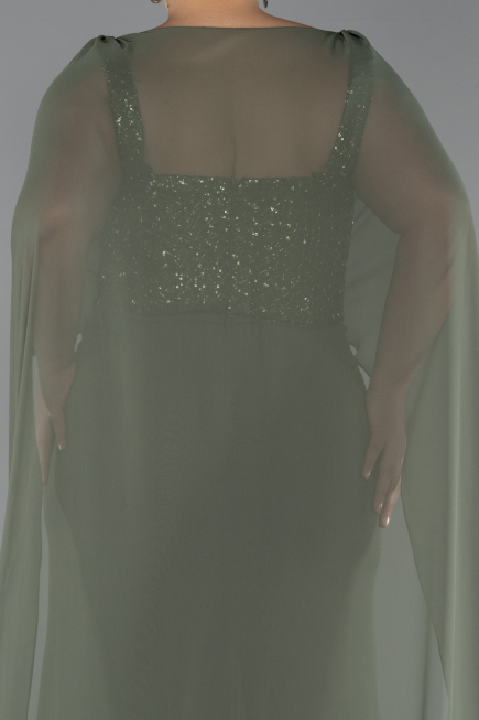 Long Olive Drab Chiffon Plus Size Evening Dress ABU6071