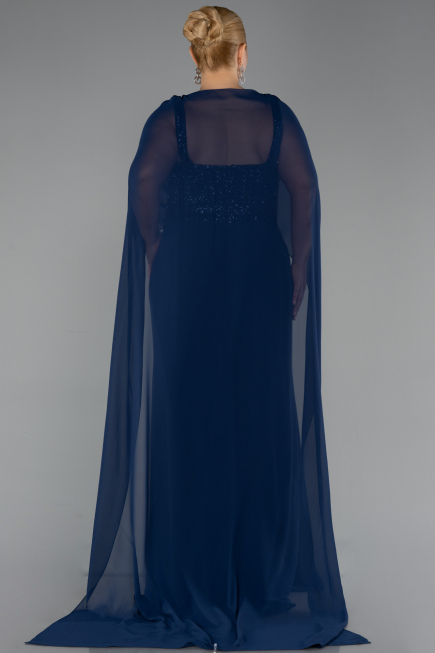 Long Navy Blue Chiffon Plus Size Evening Dress ABU6071