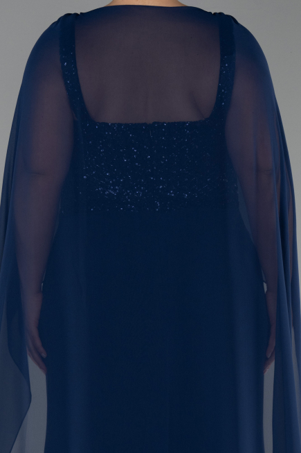 Long Navy Blue Chiffon Plus Size Evening Dress ABU6071