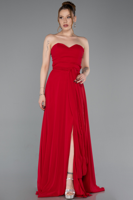 Long Red Chiffon Prom Gown ABU4965