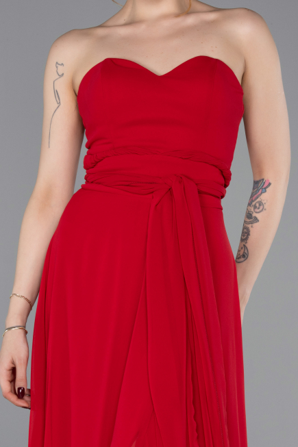 Long Red Chiffon Prom Gown ABU4965