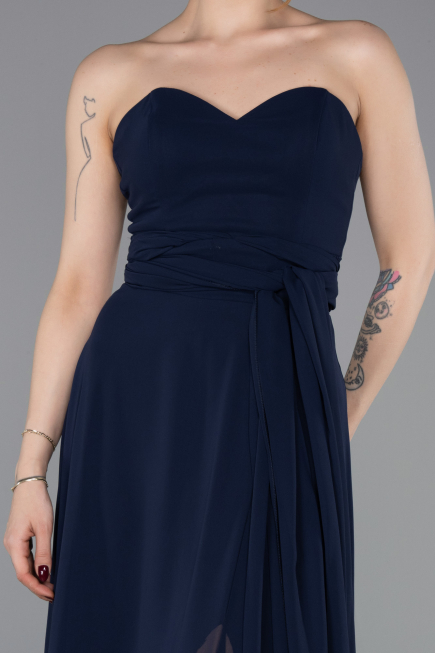 Long Navy Blue Chiffon Prom Gown ABU4965