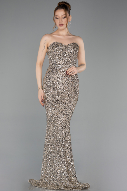 Long Beige Scaly Evening Dress ABU6041