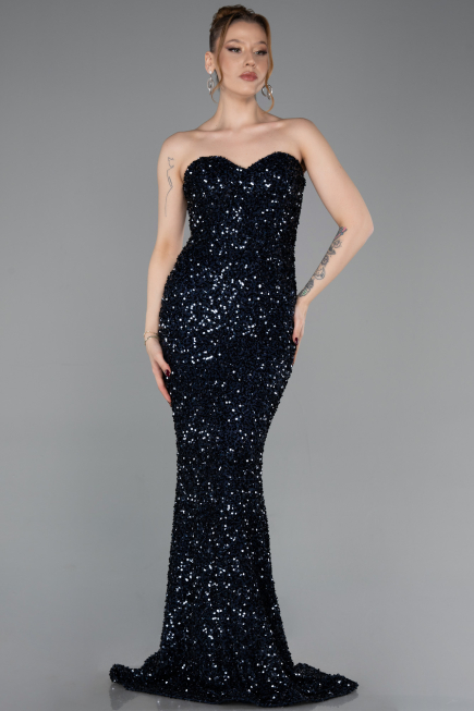 Long Navy Blue Scaly Evening Dress ABU6041