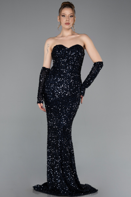 Long Navy Blue Scaly Evening Dress ABU6041