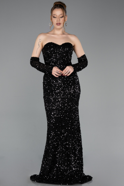 Long Black Scaly Evening Dress ABU6041