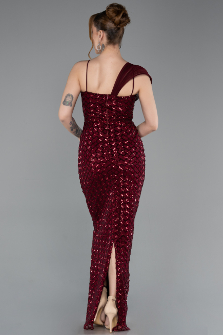 Long Burgundy Scaly Prom Gown ABU6075