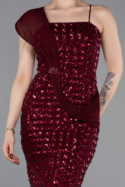 Long Burgundy Scaly Prom Gown ABU6075