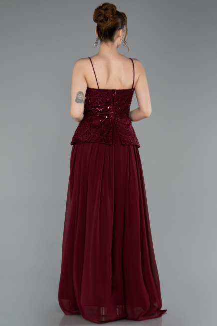Long Burgundy Chiffon Evening Dress ABU6076