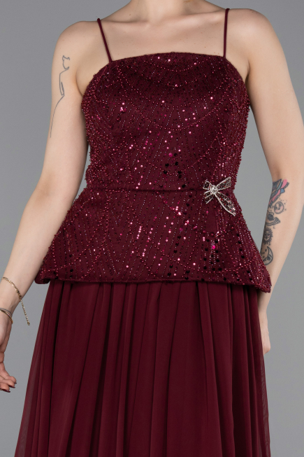 Long Burgundy Chiffon Evening Dress ABU6076
