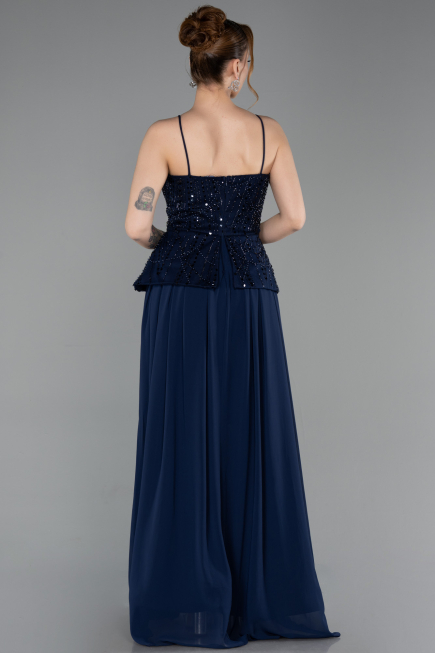 Long Navy Blue Chiffon Evening Dress ABU6076