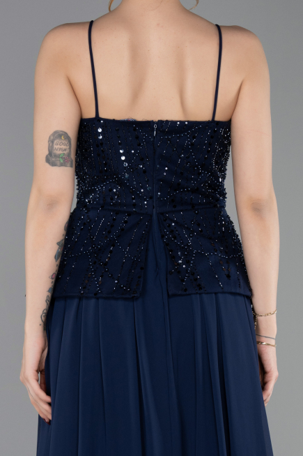 Long Navy Blue Chiffon Evening Dress ABU6076