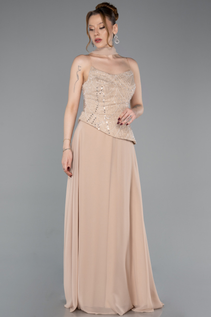 Long Beige Chiffon Evening Dress ABU6081
