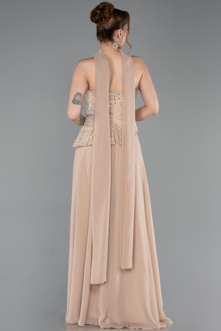 Long Beige Chiffon Evening Dress ABU6081