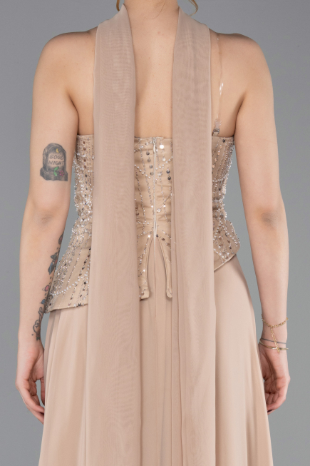 Long Beige Chiffon Evening Dress ABU6081