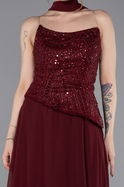 Long Burgundy Chiffon Evening Dress ABU6081