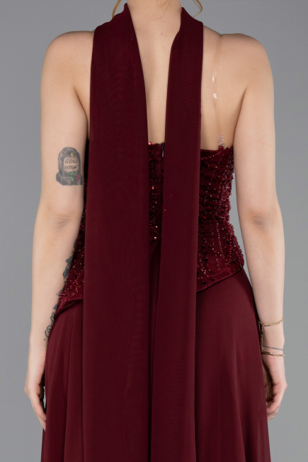 Long Burgundy Chiffon Evening Dress ABU6081