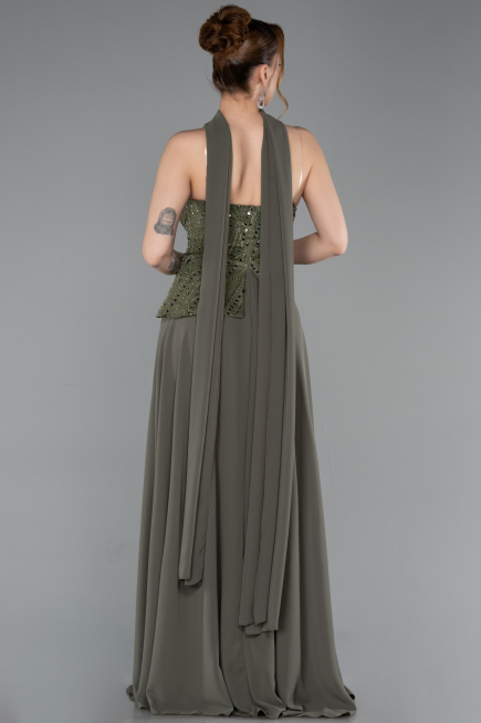 Long Olive Drab Chiffon Evening Dress ABU6081