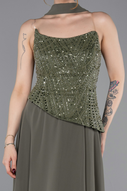 Long Olive Drab Chiffon Evening Dress ABU6081