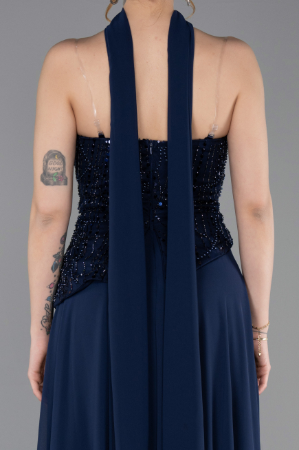 Long Navy Blue Chiffon Evening Dress ABU6081