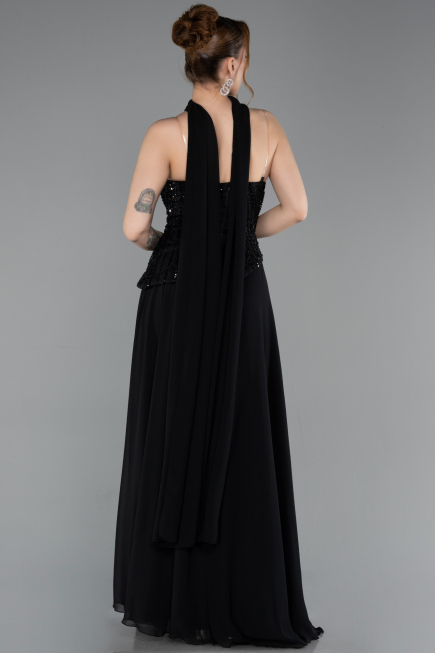 Long Black Chiffon Evening Dress ABU6081