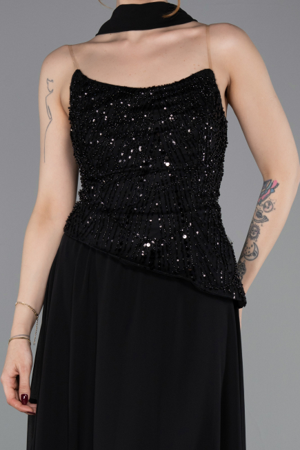 Long Black Chiffon Evening Dress ABU6081