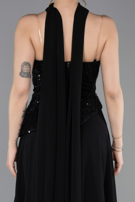 Long Black Chiffon Evening Dress ABU6081
