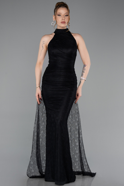 Long Black Dantelle Evening Dress ABU6084