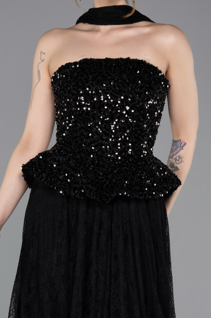 Midi Black Dantelle Party Dress ABK2613