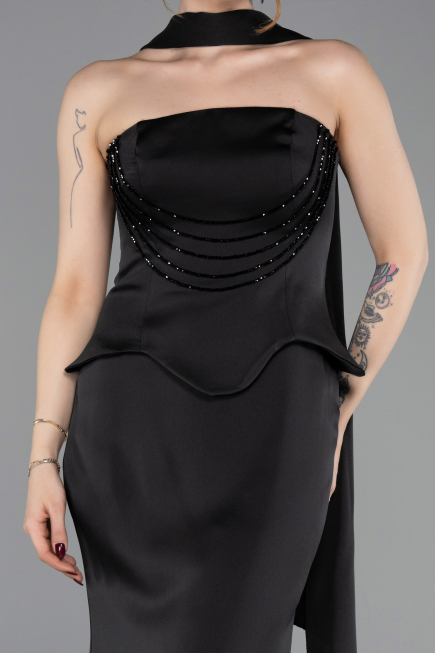 Long Black Satin Mermaid Evening Gown ABU6086
