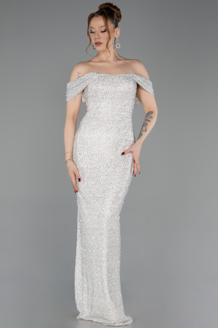 Long Beige Beaded Evening Dress ABU6057