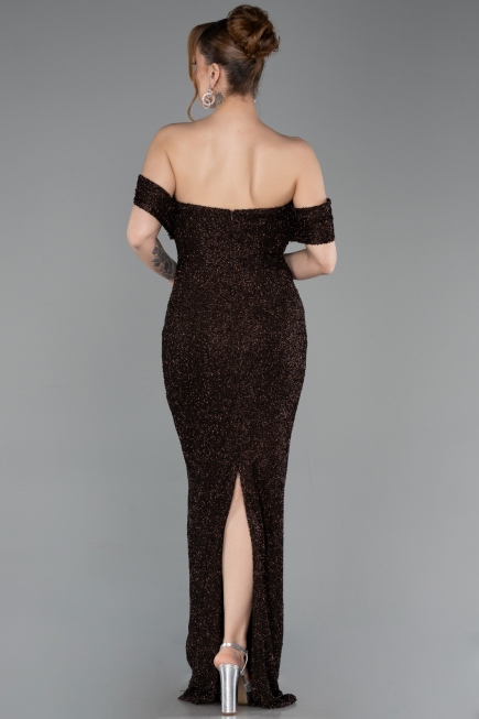 Long Brown Beaded Evening Dress ABU6057