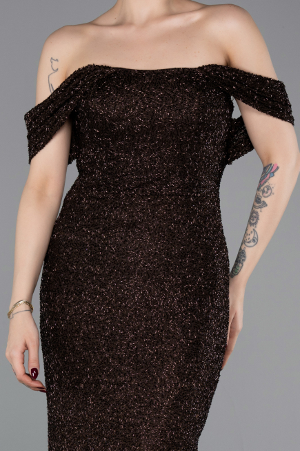 Long Brown Beaded Evening Dress ABU6057