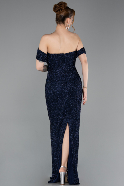 Long Navy Blue Beaded Evening Dress ABU6057