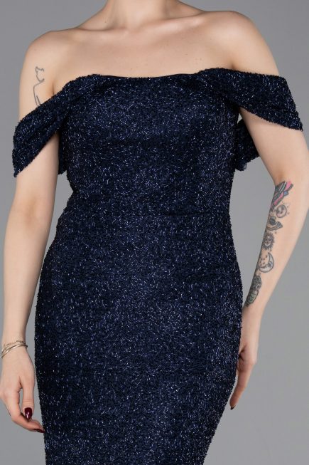 Long Navy Blue Beaded Evening Dress ABU6057