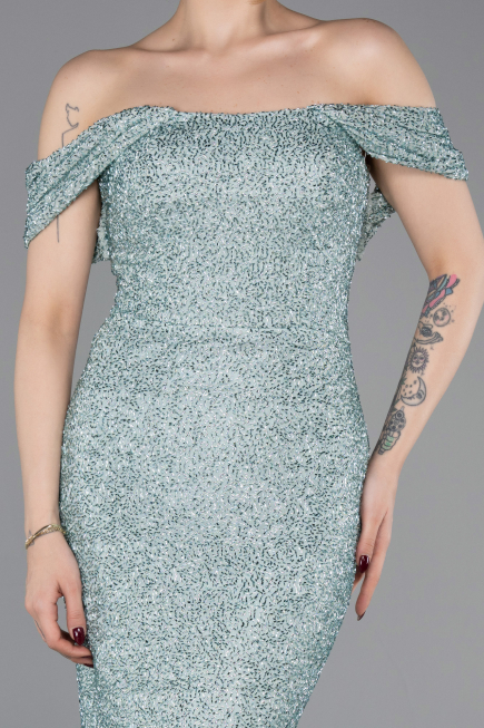 Long Mint Beaded Evening Dress ABU6057