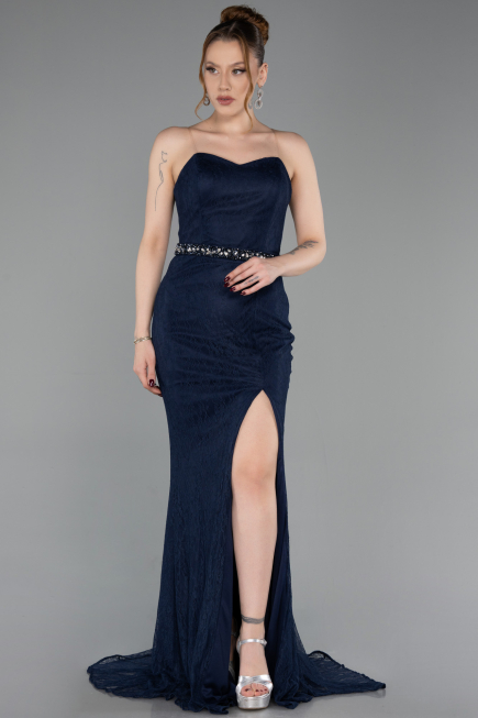 Long Navy Blue Dantelle Evening Dress ABU6060