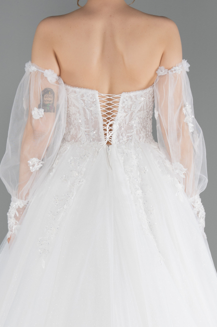 Long White Satin Wedding Dress ABG097