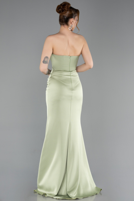 Long Pistachio Green Satin Prom Gown ABU6061