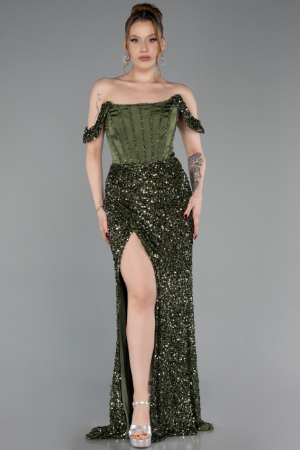 Long Olive Drab Evening Dress ABU6087