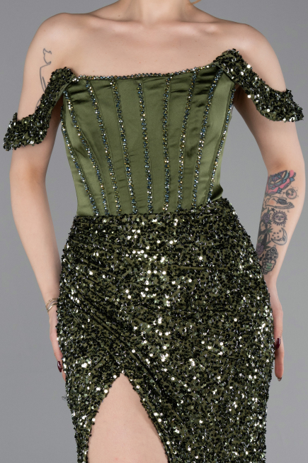 Long Olive Drab Evening Dress ABU6087