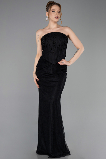 Long Black Dantelle Evening Dress ABU6089