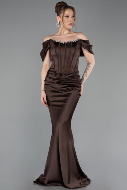 Long Brown Satin Mermaid Prom Dress ABU6090