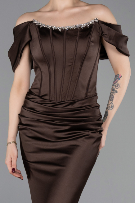 Long Brown Satin Mermaid Prom Dress ABU6090