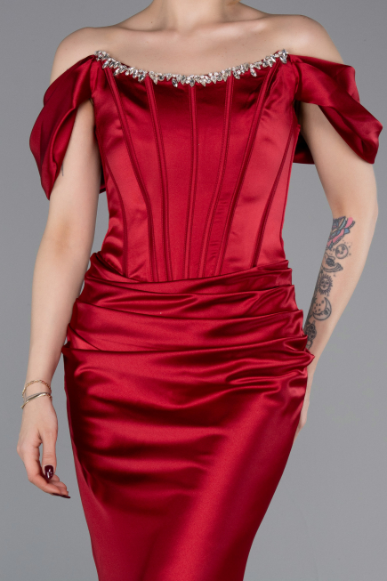 Long Red Satin Mermaid Prom Dress ABU6090