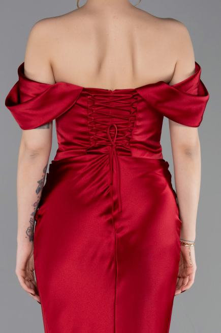 Long Red Satin Mermaid Prom Dress ABU6090