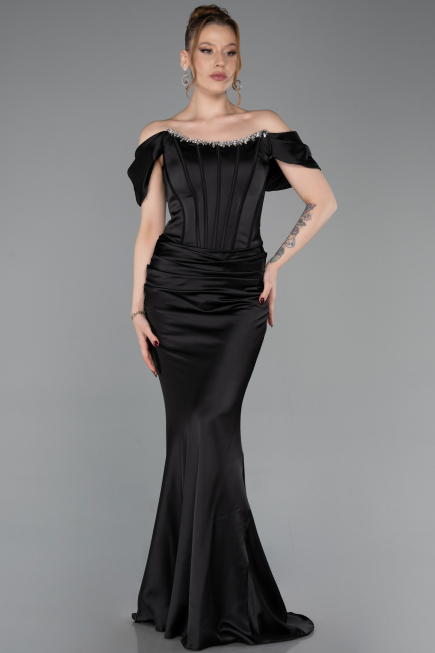 Long Black Satin Mermaid Prom Dress ABU6090